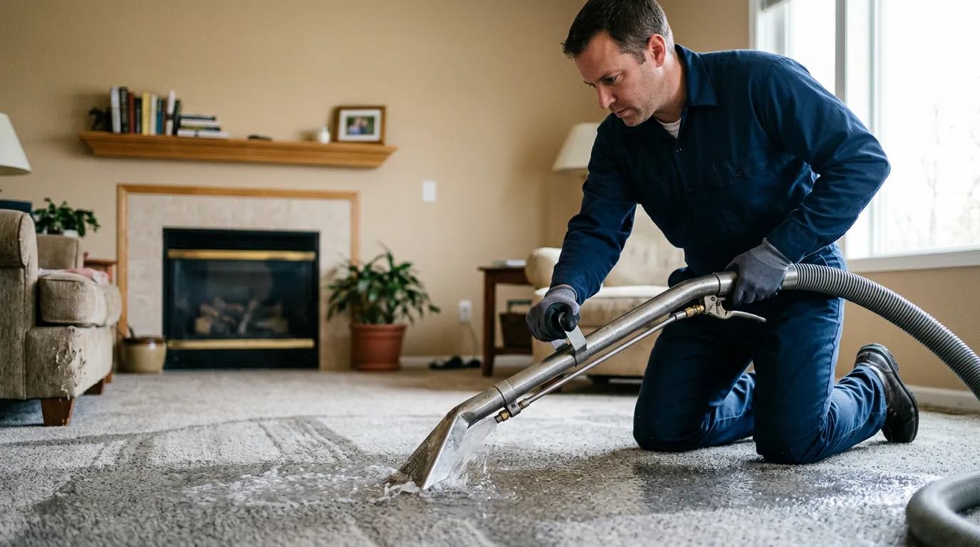 Water damage restoration technician working near Horton, MI